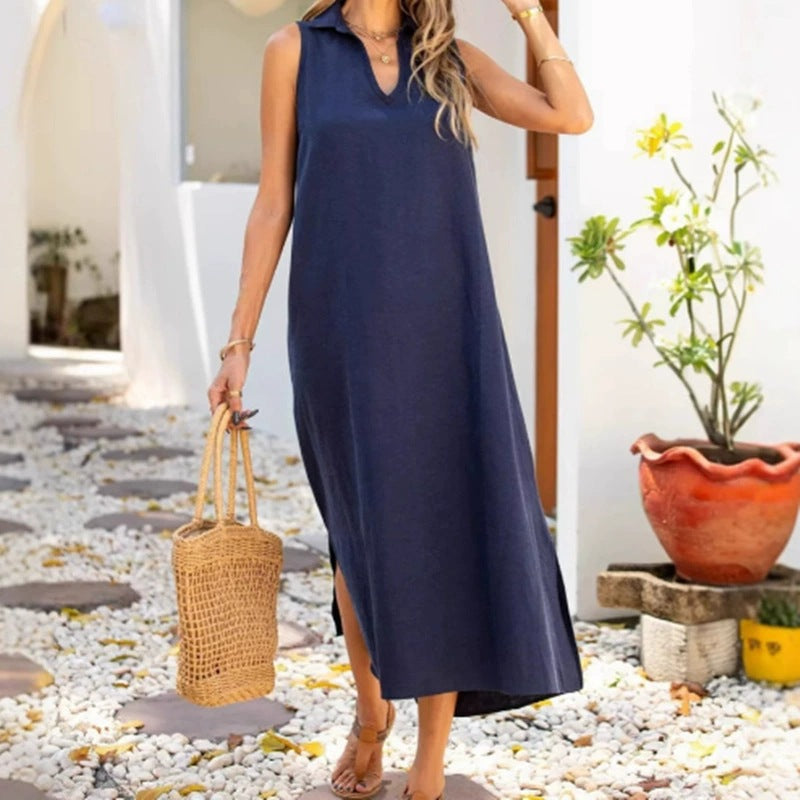 Robe maxi décontractée pour femmes avec fentes latérales et col Chic und Stil