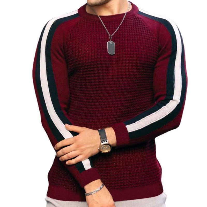 Hommes Pull ras du cou tendance avec surface texturée et rayures contrastées Chic und Stil