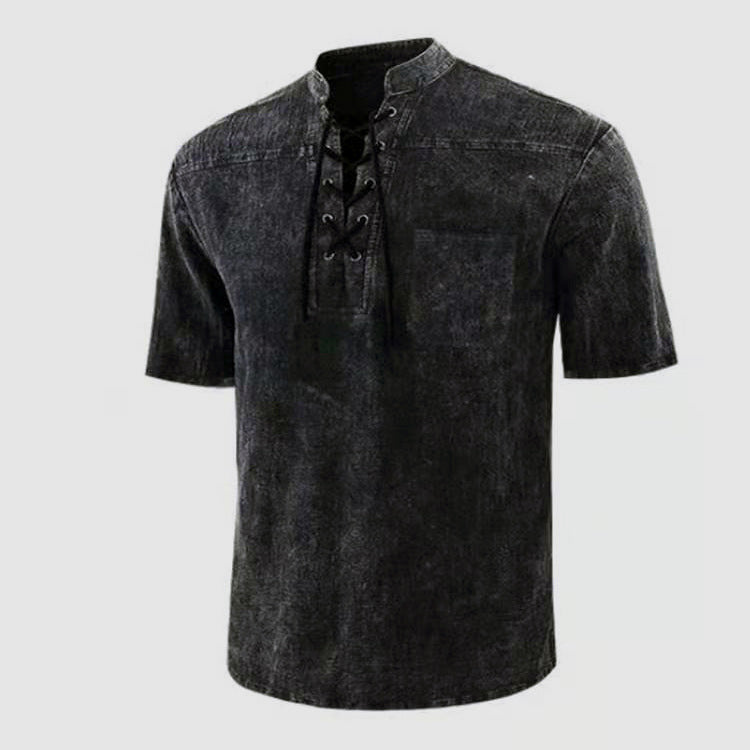 Chemise à manches courtes pour hommes avec un design moderne à lacets et une poche poitrine Chic und Stil