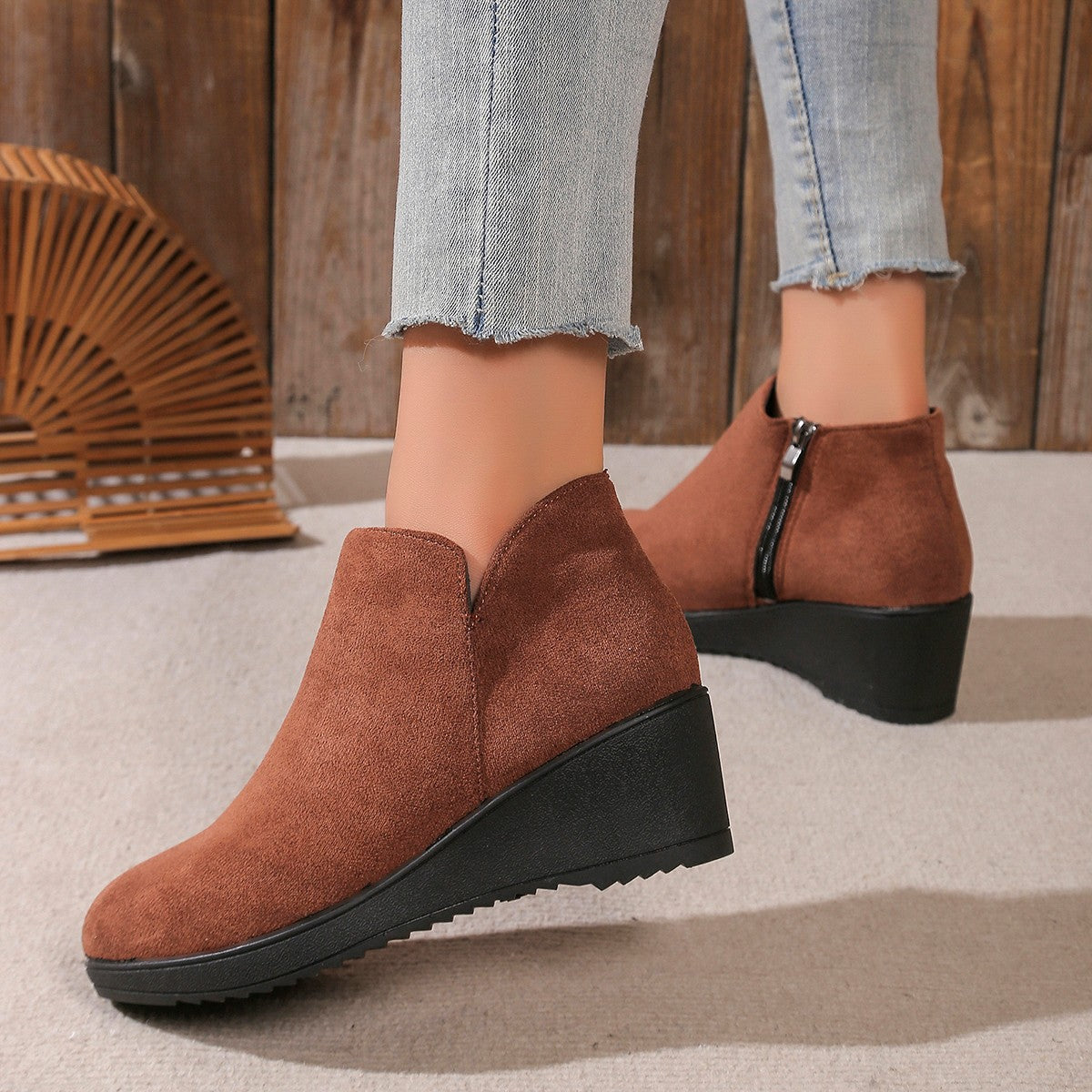 Bottines à talon compensé pour femmes en suède doux Chic und Stil