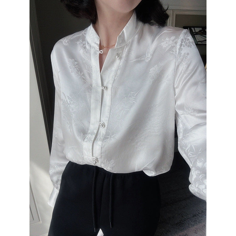 Blouse à boutons en satin élégant pour femmes Chic und Stil