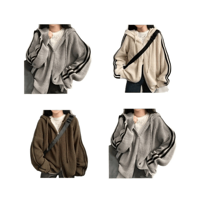 Women's comfortable knit ribbed hooded jacket Chic and Stil