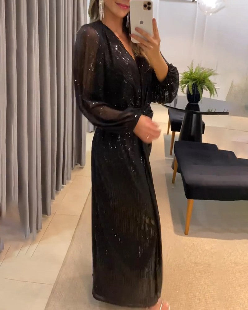 Robe maxi élégante pour femmes avec des détails scintillants et un décolleté en V raffiné Chic und Stil