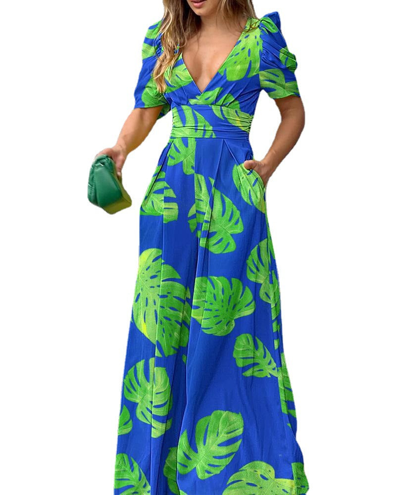Robe maxi fleurs pour femmes avec manches bouffantes Chic und Stil