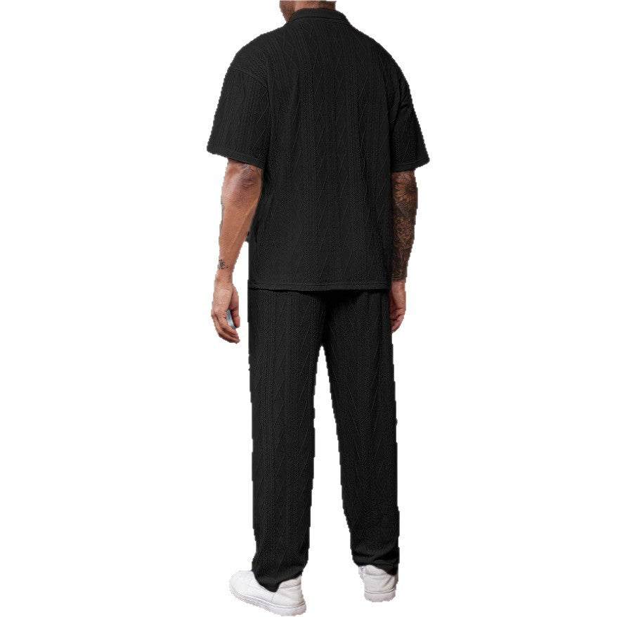 Hommes Ensemble polo en tricot câblé confortable et pantalon Chic und Stil
