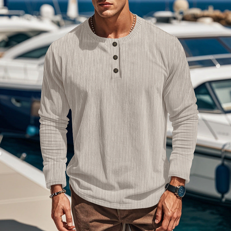 Homme T-shirt Henley à manches longues en tissu côtelé léger avec patte de boutonnage Chic und Stil