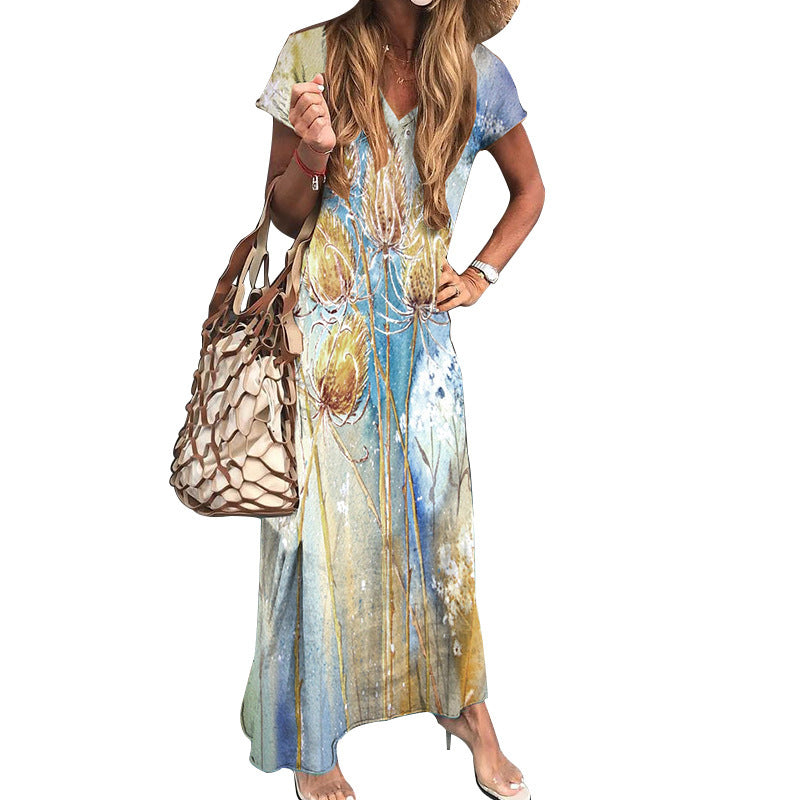 Robe maxi florale pour femmes avec design à décolleté en V Chic und Stil