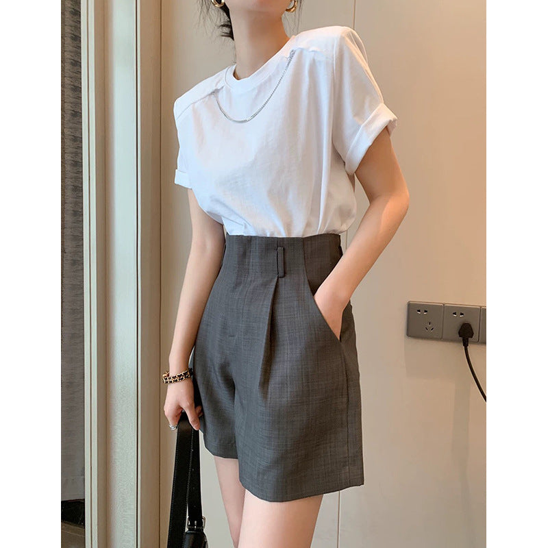 Shorts plissés taille haute pour femmes Chic und Stil