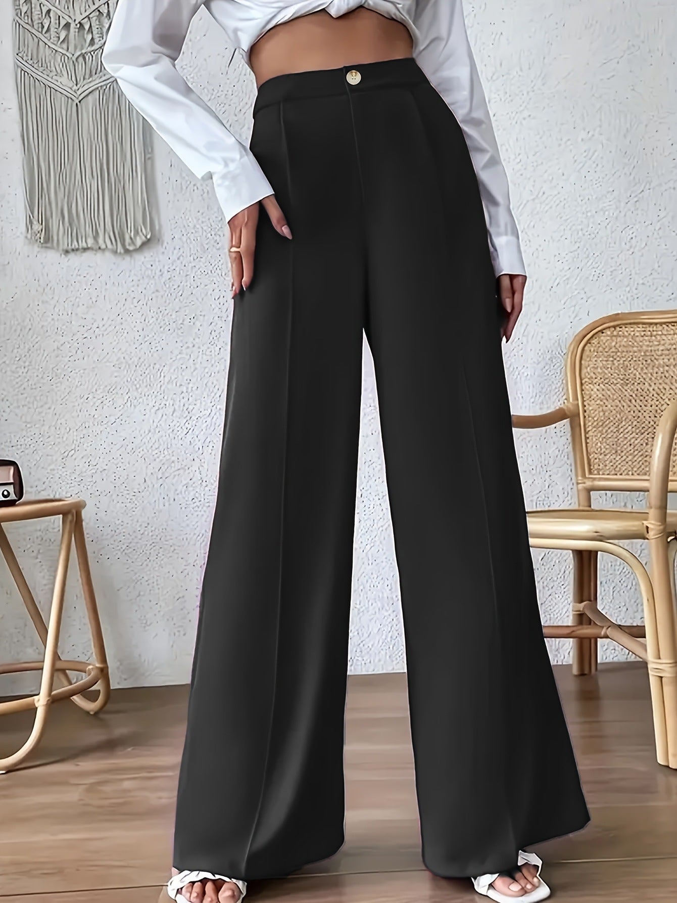 Dames Élégant et large pantalon à taille haute Chic und Stil