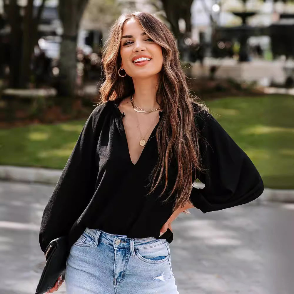 Chemisier pour femmes avec décolleté en V et manches amples Chic und Stil