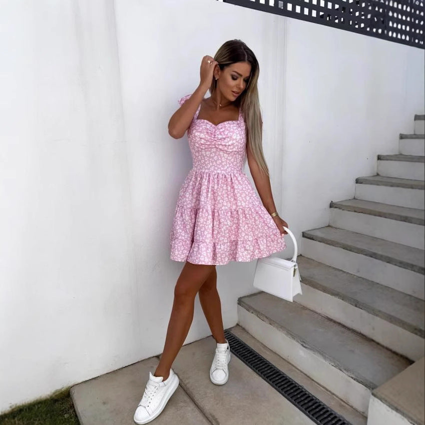 Robe Mini Fleur Volant Femme Chic und Stil 1751507421