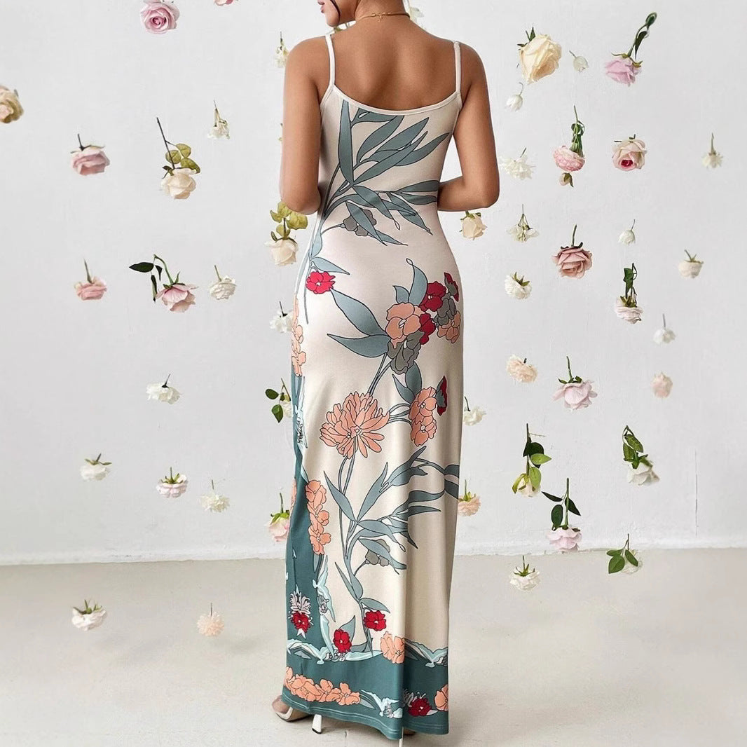 Robe maxi à bretelles spaghetti fleurs Chic und Stil