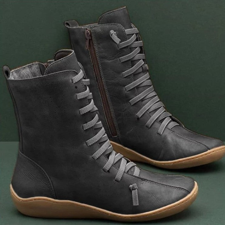 Bottes en cuir pour femmes à tige haute et lacets respirants Chic und Stil