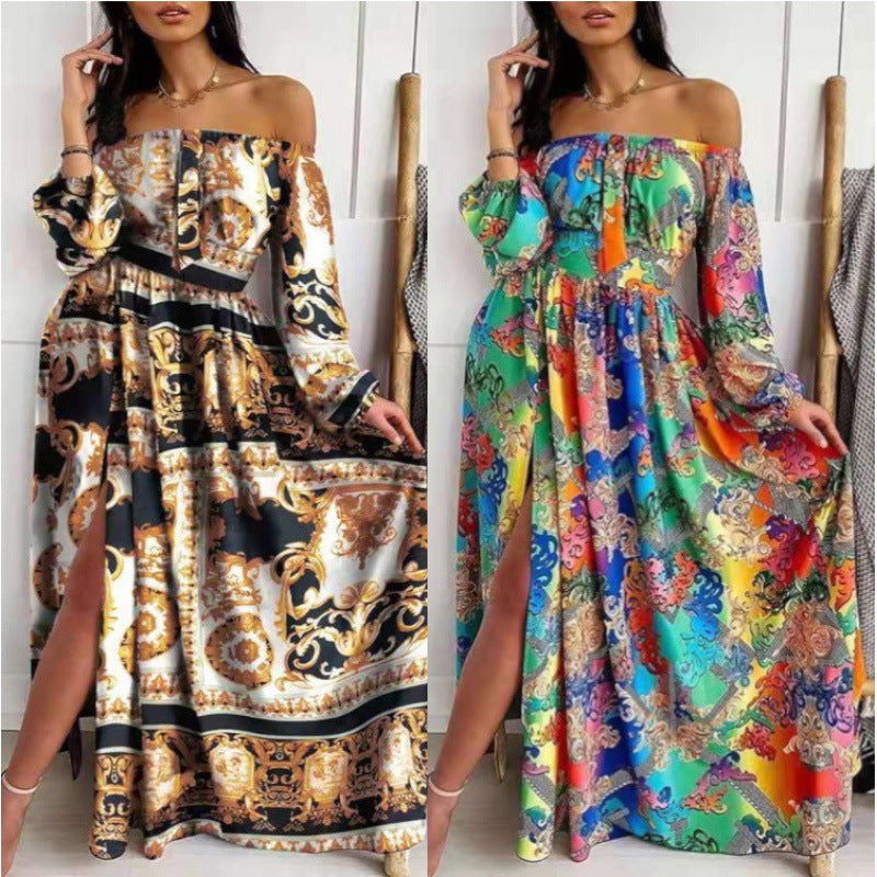 Robe maxi dames off-shoulder avec impression élégante Chic und Stil
