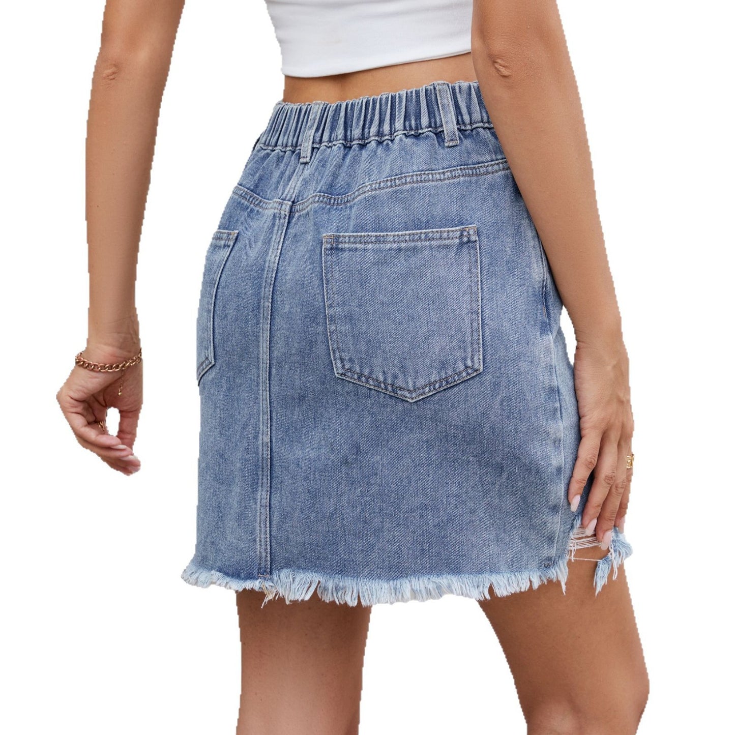 Jupe en jean pour femmes au design Destroyed tendance avec des détails d'ourlet effilochés Chic und Stil