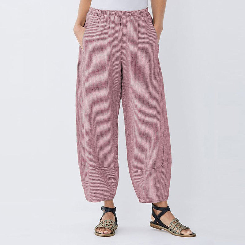 Pantalon aérien à taille haute rayé pour dames Chic und Stil