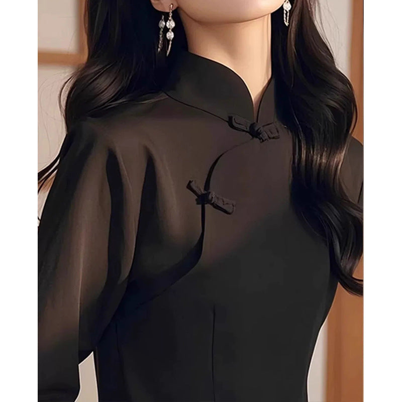 Blouse Élégante pour Femmes Col Mandarin Chic und Stil