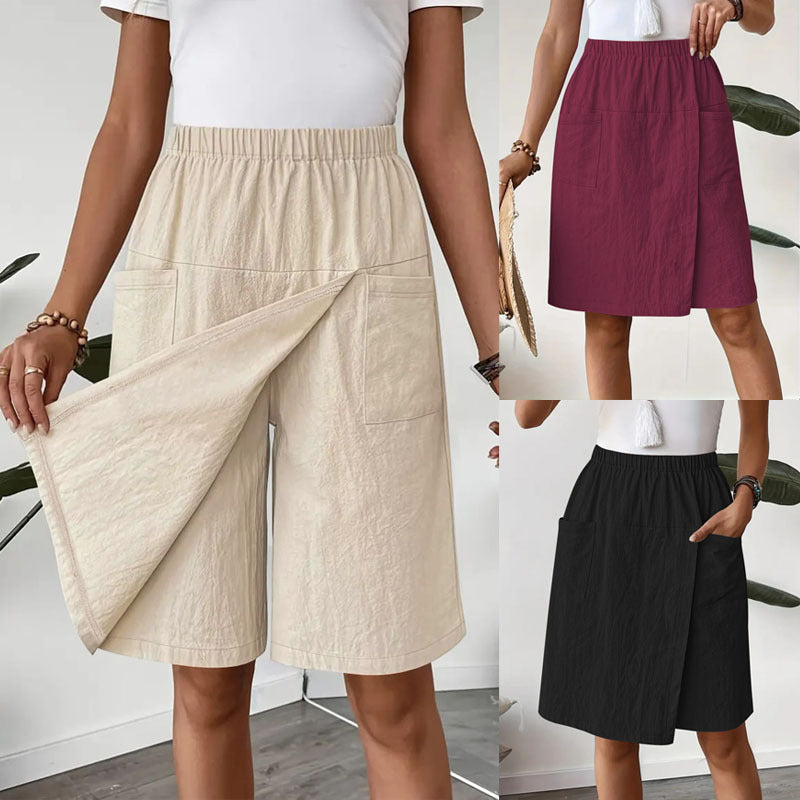 Jupe portefeuille mi-longue pour femmes avec taille élastique et poches pratiques Chic und Stil