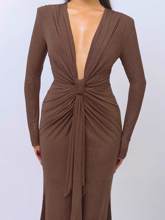 Dames Élégant Robe Portefeuille avec Décolleté en V Profond et Design Cintré Chic und Stil