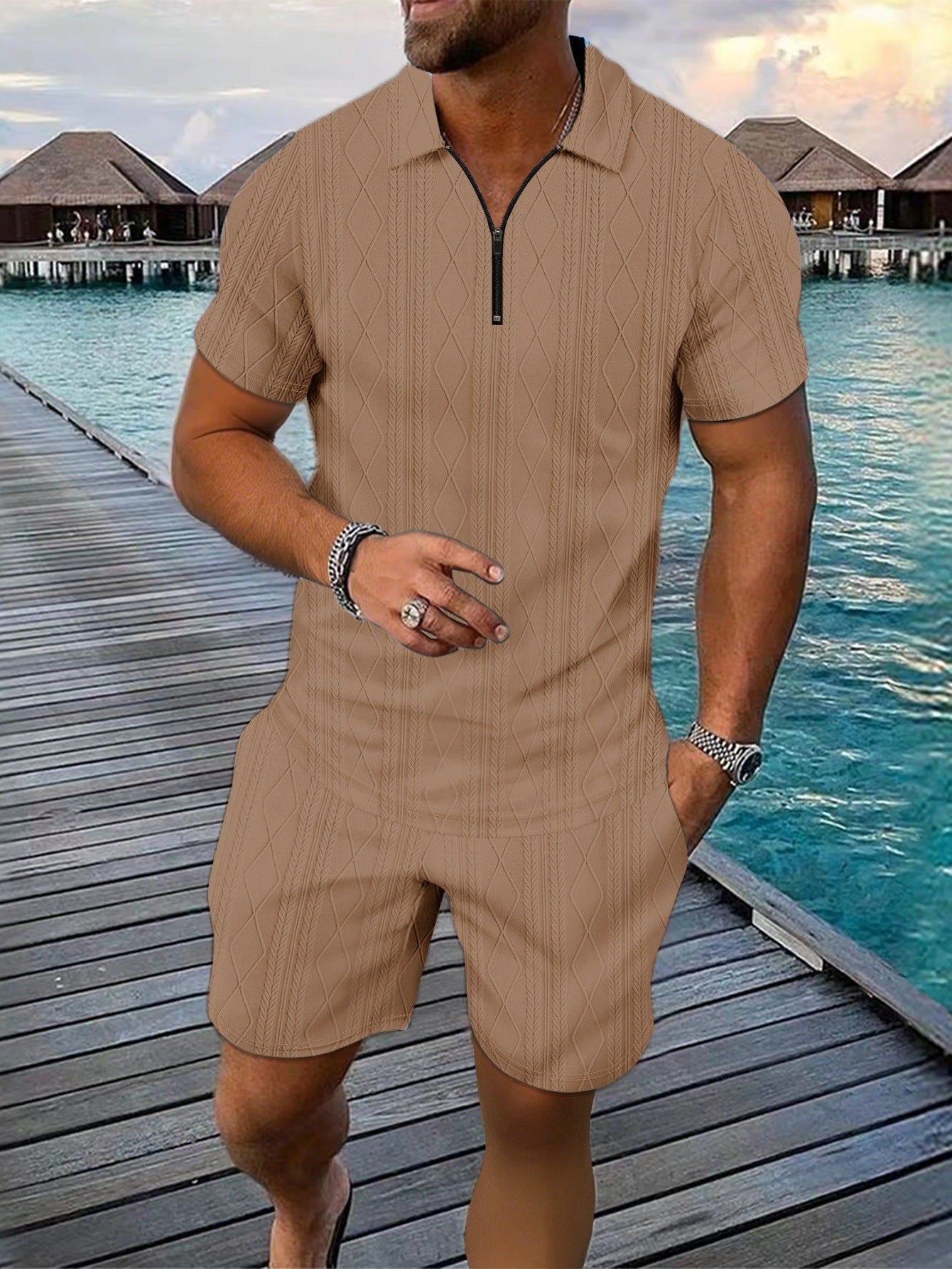 Survêtement décontracté à zip structuré pour hommes Chic und Stil