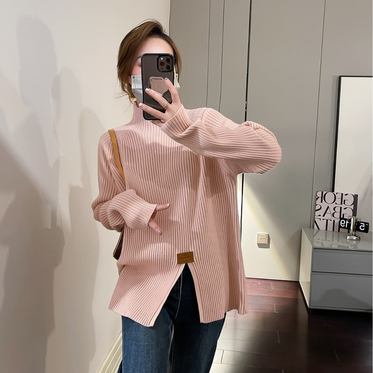 Dames Pull en Maille Moderne avec Col Montant et Coupe Asymétrique Chic und Stil