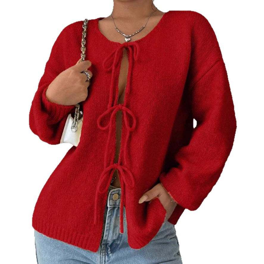 Pull en tricot oversize pour femmes avec détail de lacet décoratif Chic und Stil