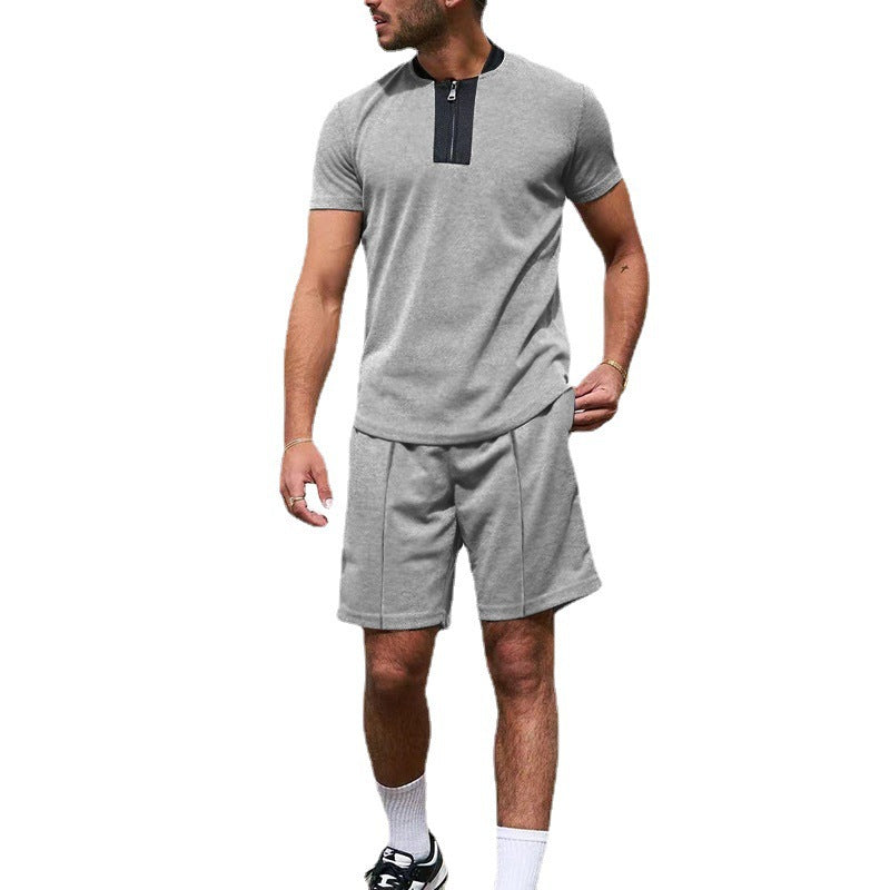 T-shirt de sport pour hommes à manches courtes avec zip et shorts de jogging Chic und Stil