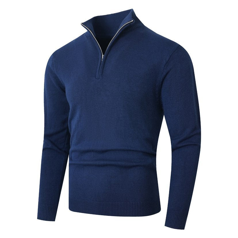 Pull homme avec zip demi-façon moderne et fine structure côtelée Chic und Stil