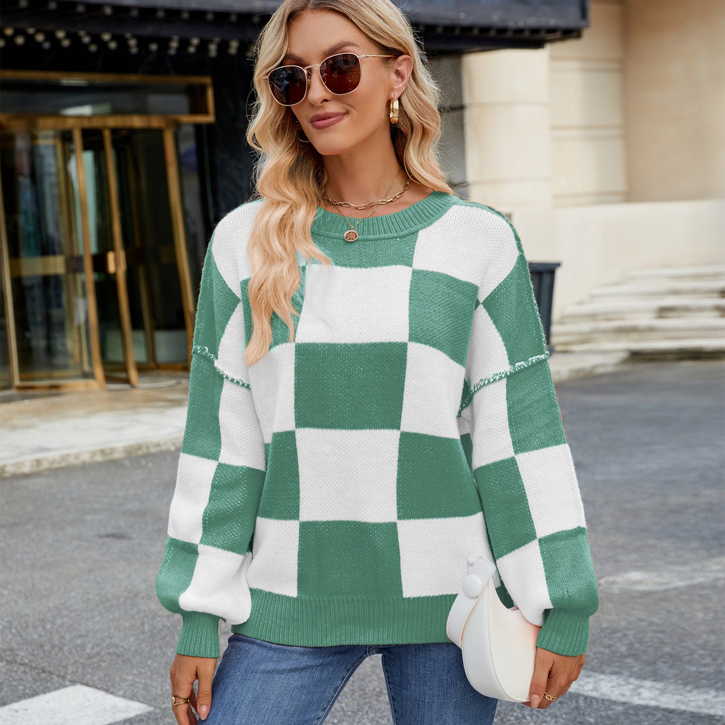 Women's Plaid Sweater in Breathable Knitwear Chic und Stil