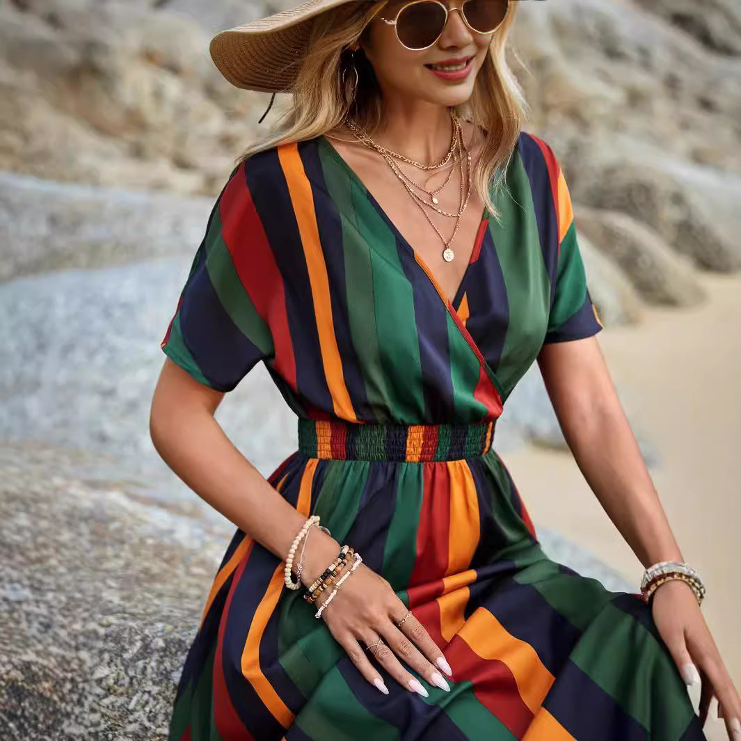 Robe maxi rayée pour femmes avec fente haute et nœud à la taille Chic und Stil