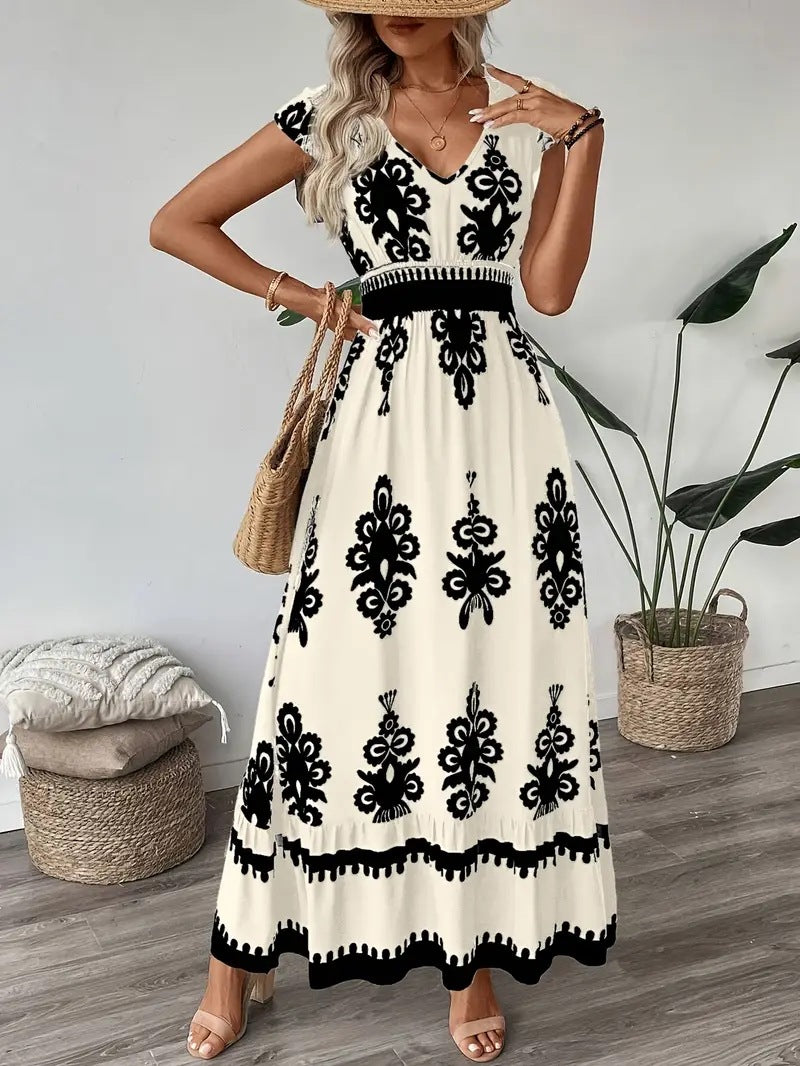 Women's Bohemian Floral Maxi Dress with Smock Waist Chic and Style