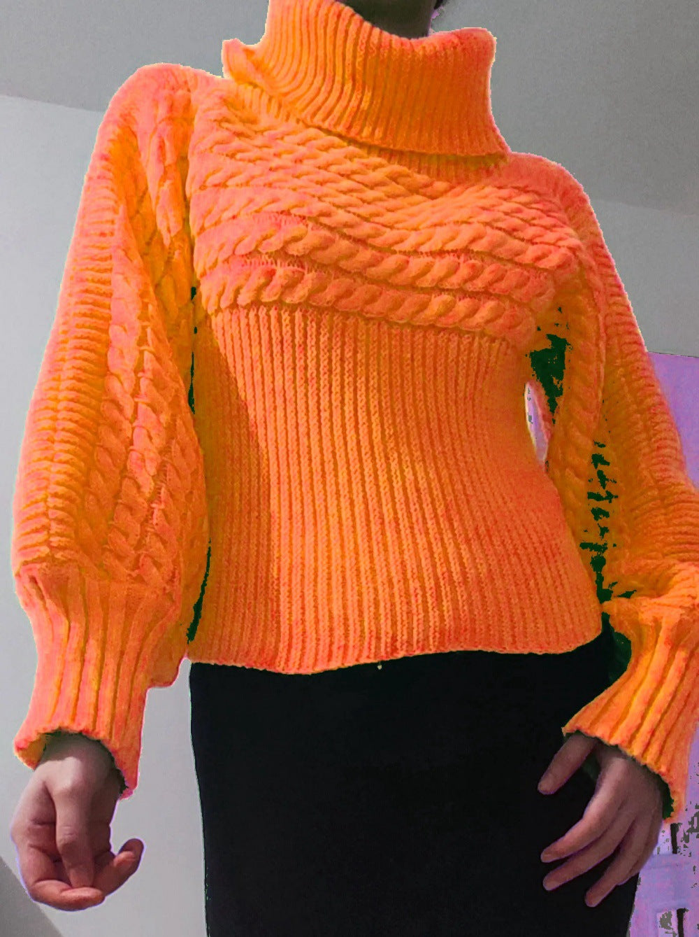 Pull en tricot décontracté pour femmes avec col haut et motif de tresse original Chic und Stil