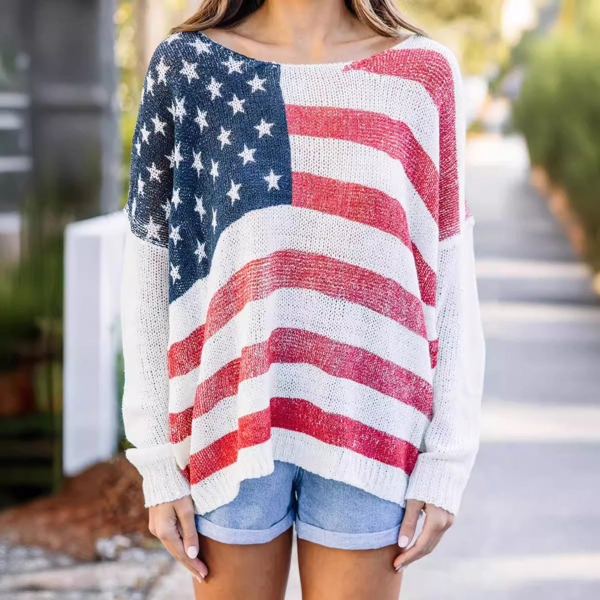 Pull en tricot pour femmes avec motif de drapeau patriotique Chic und Stil