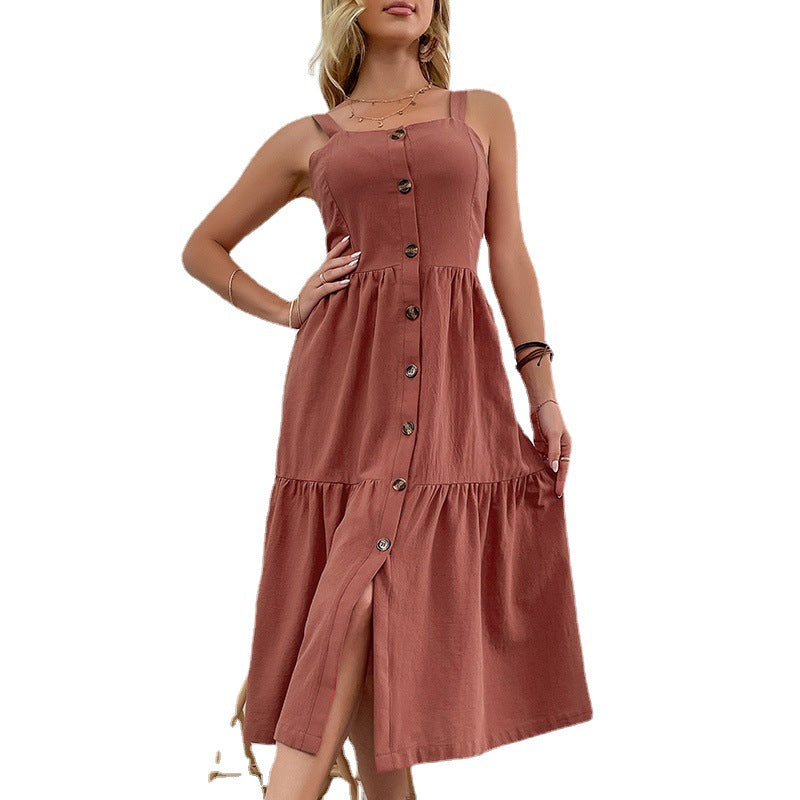 Robe midi à paillettes pour femmes avec boutonnière