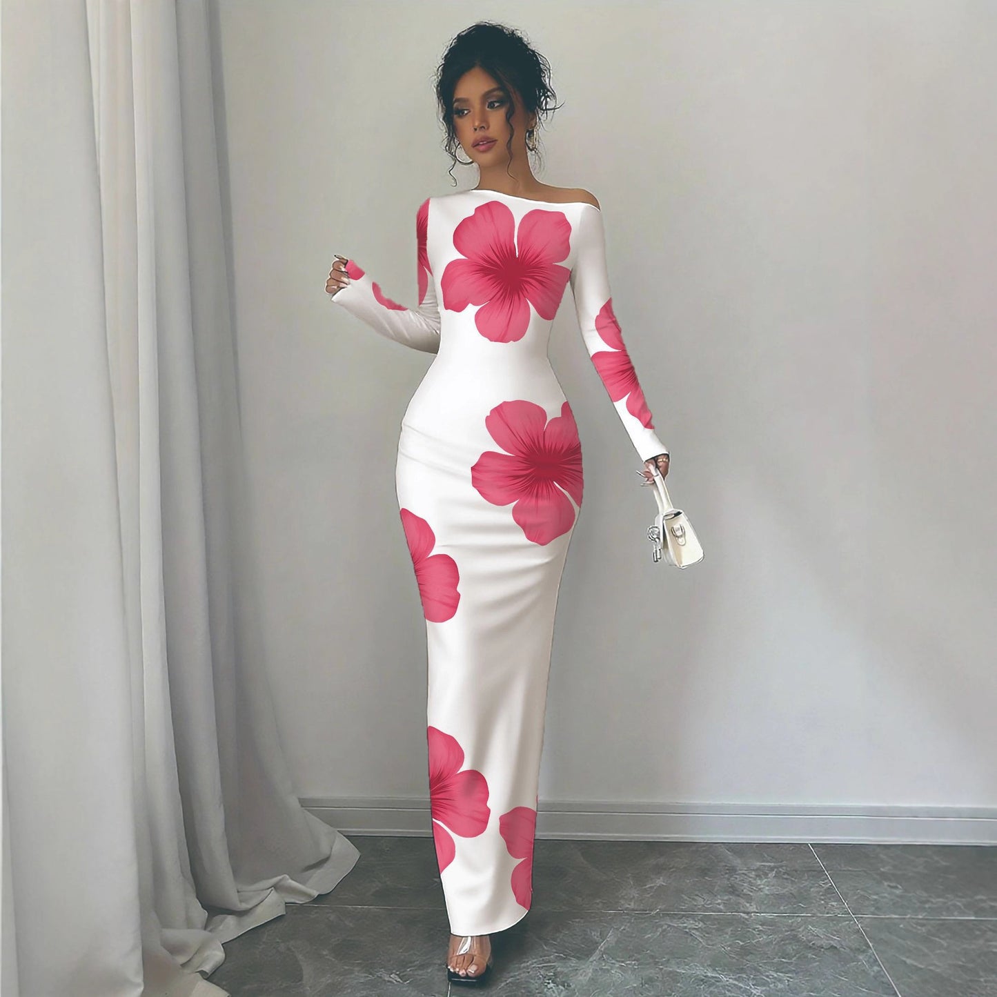 Robe longue élégante à manches longues pour dames avec motif floral Chic und Stil