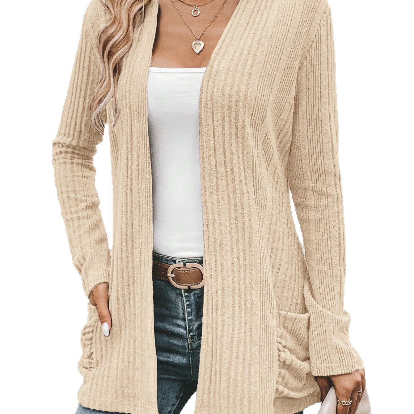 Cardigan long femme avec une fine structure en rib et des poches pratiques Chic und Stil