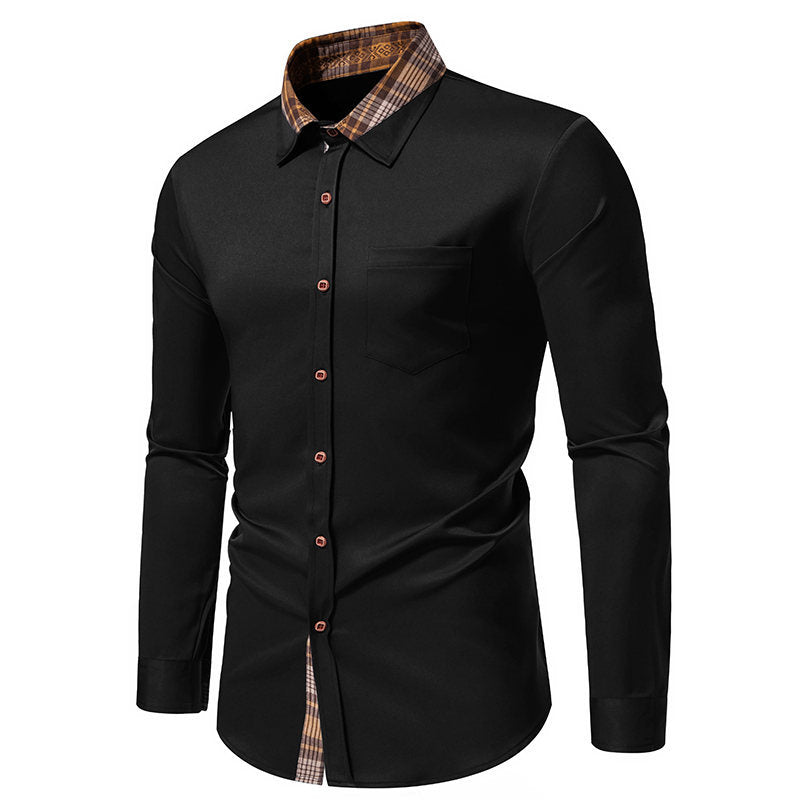 Chemise à manches longues pour hommes avec un col à carreaux moderne et un mélange de coton de haute qualité Chic und Stil