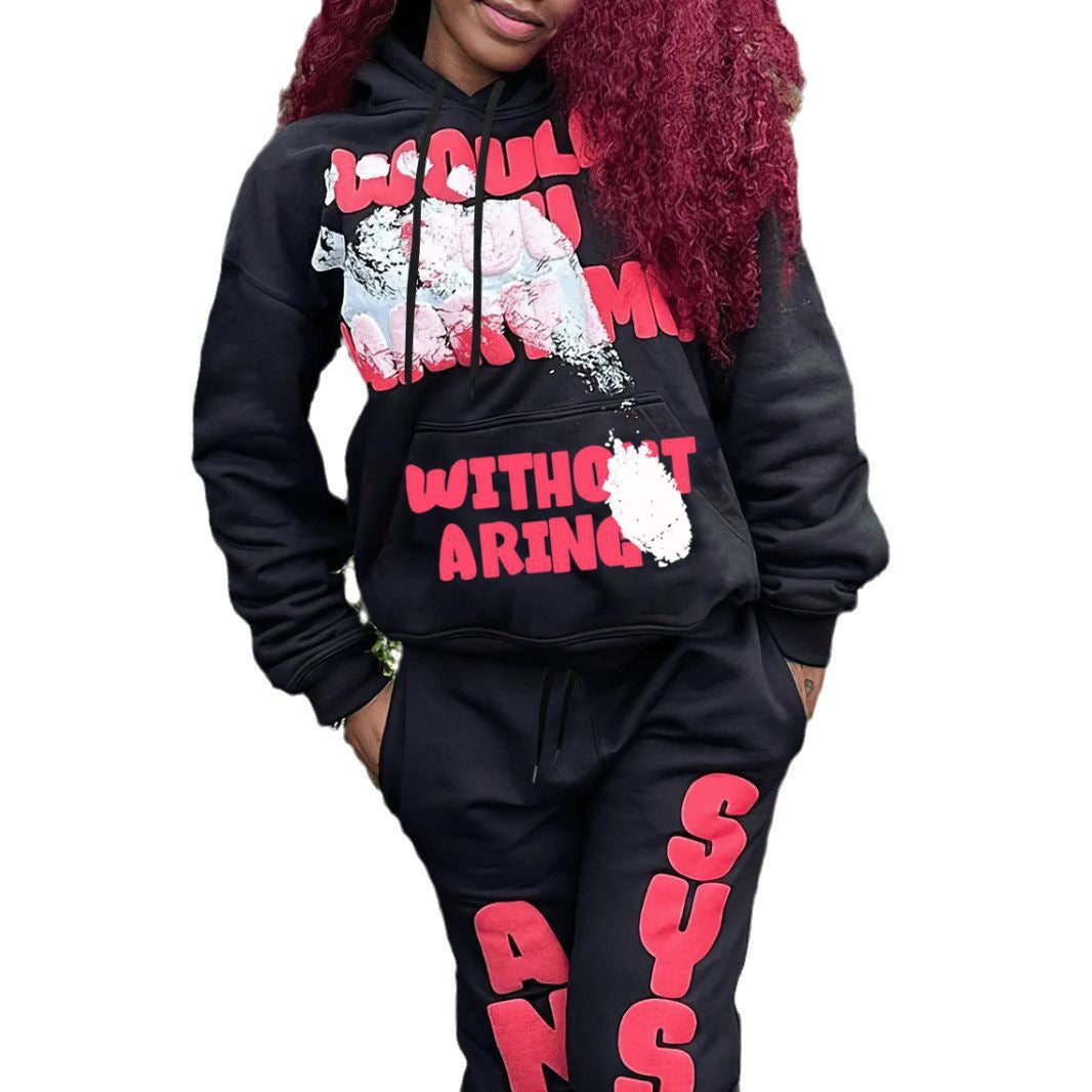 Women's hoodie and jogger pants set with striking lettering and comfortable fit Chic and Style