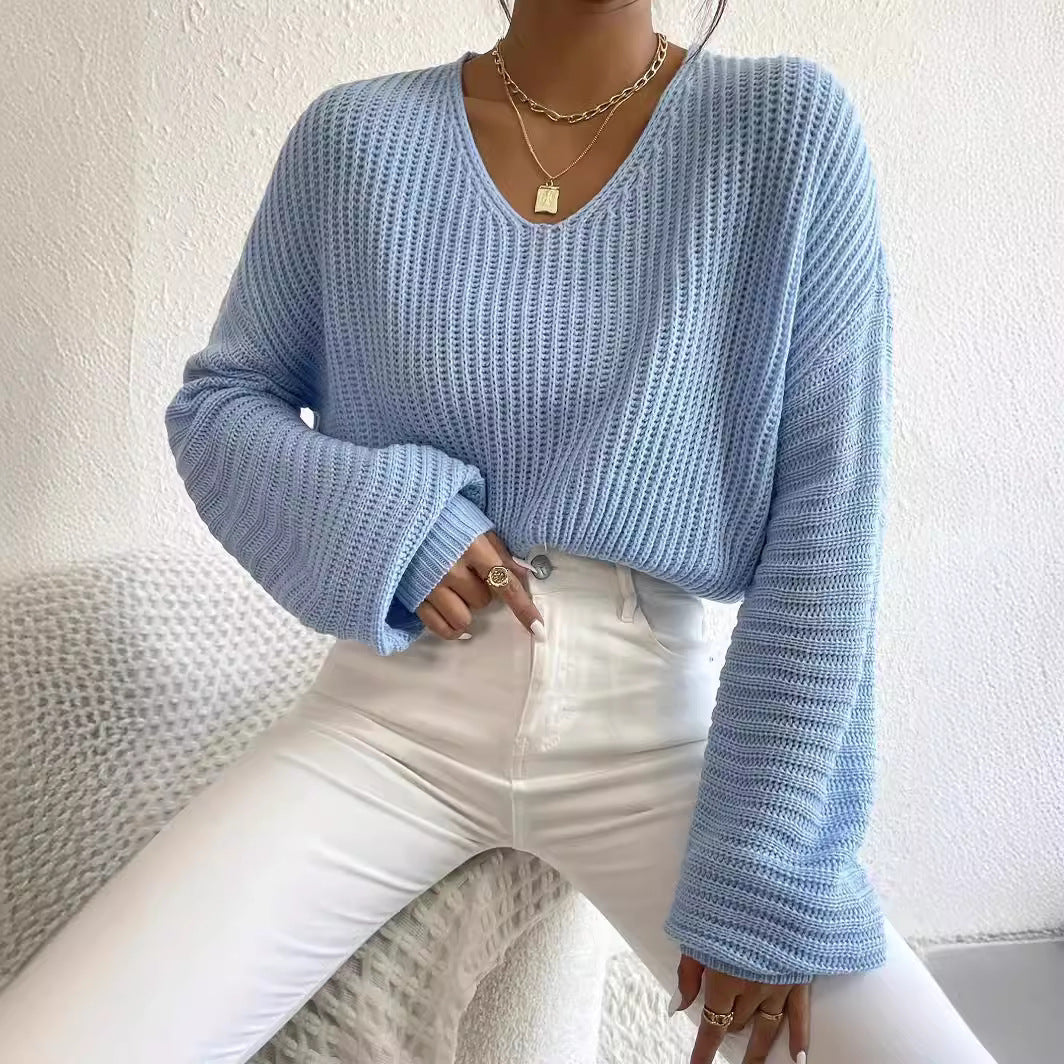 Pull V dames avec des manches larges et un motif tricot structuré Chic und Stil