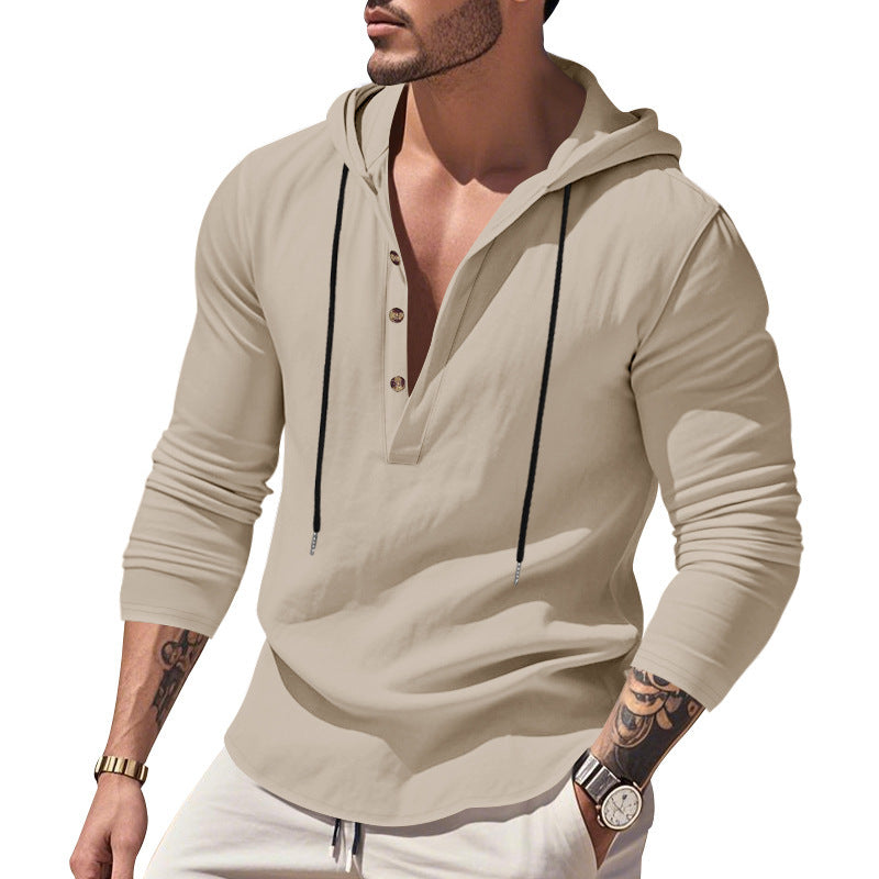 Hommes sweat à capuche décontracté avec col boutonné moderne Chic und Stil