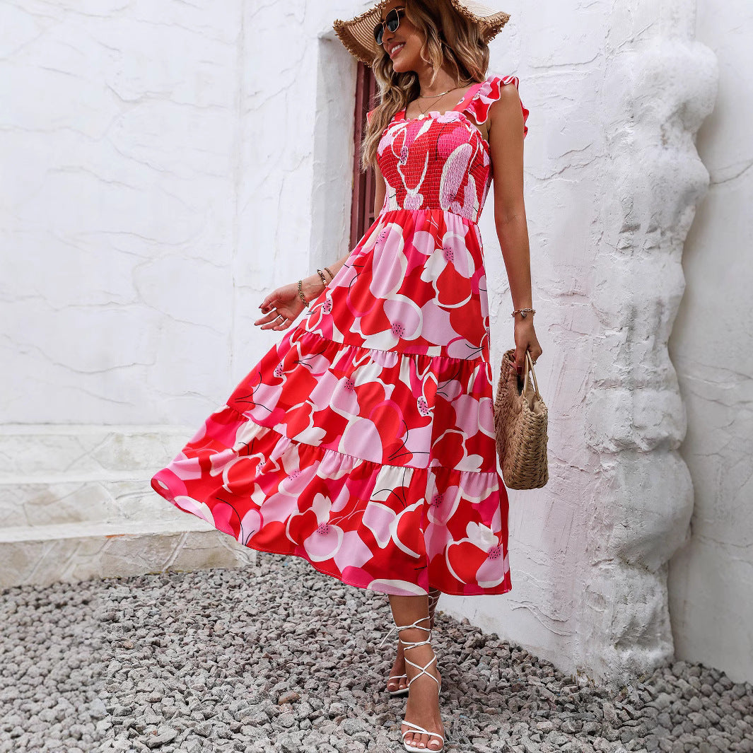 Robe maxi femme avec des détails en volants et un design floral tendance Chic und Stil