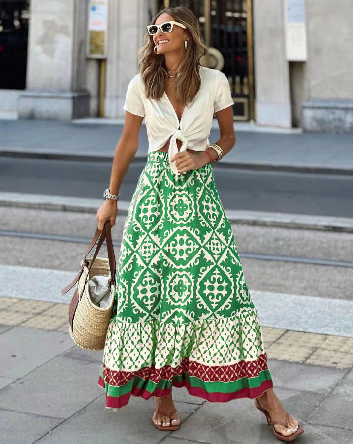 Jupe maxi pour femme au design ethnique ludique avec ourlet volumineux Chic und Stil
