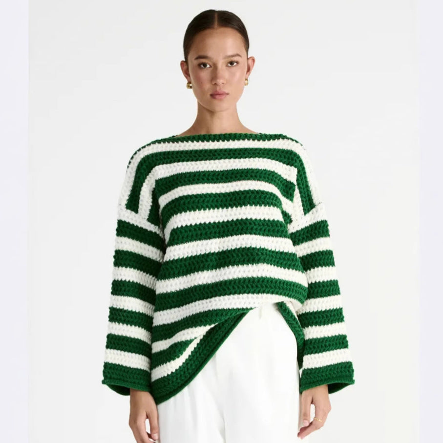 Pull over taille grande décontracté pour femmes avec motif rayé Chic und Stil