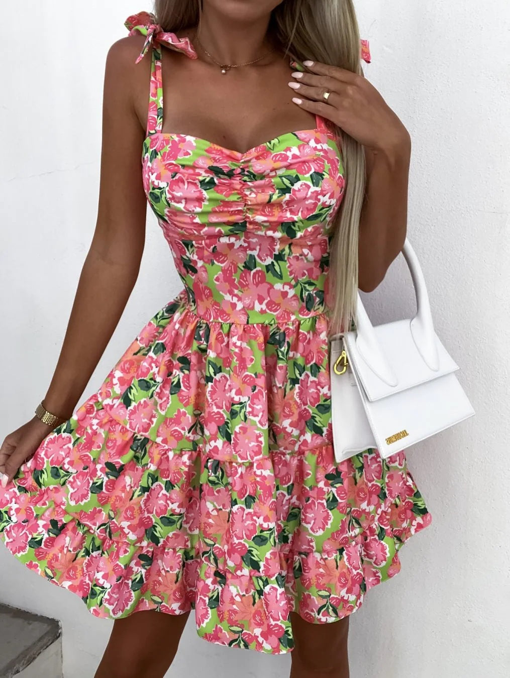 Robe Mini A-Ligne Florale Femme avec ourlet volant Chic und Stil