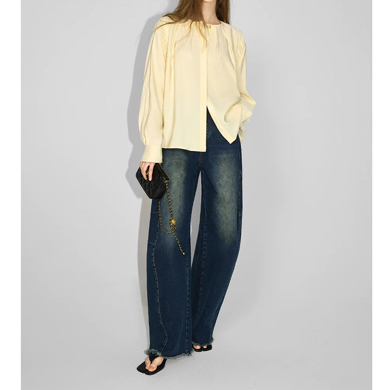 Blouse plissée pour femmes avec détail de bouton décoratif Chic und Stil