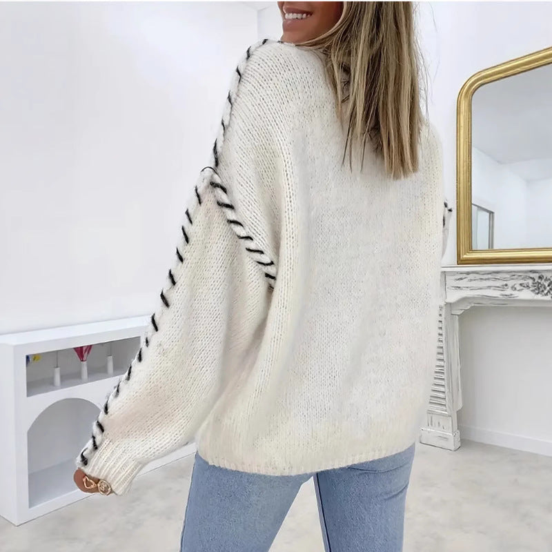 Pull en tricot surdimensionné pour femmes avec ourlet contrastant Chic und Stil