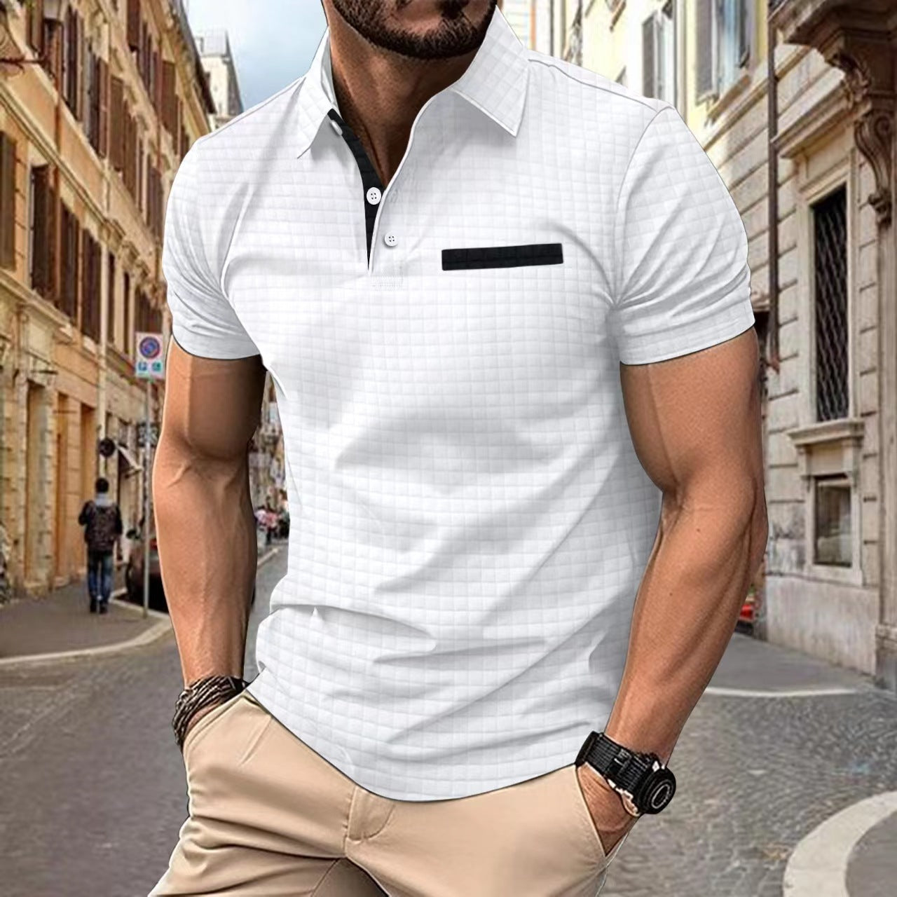 Polo homme en coton structuré à manches courtes avec design moderne Chic und Stil