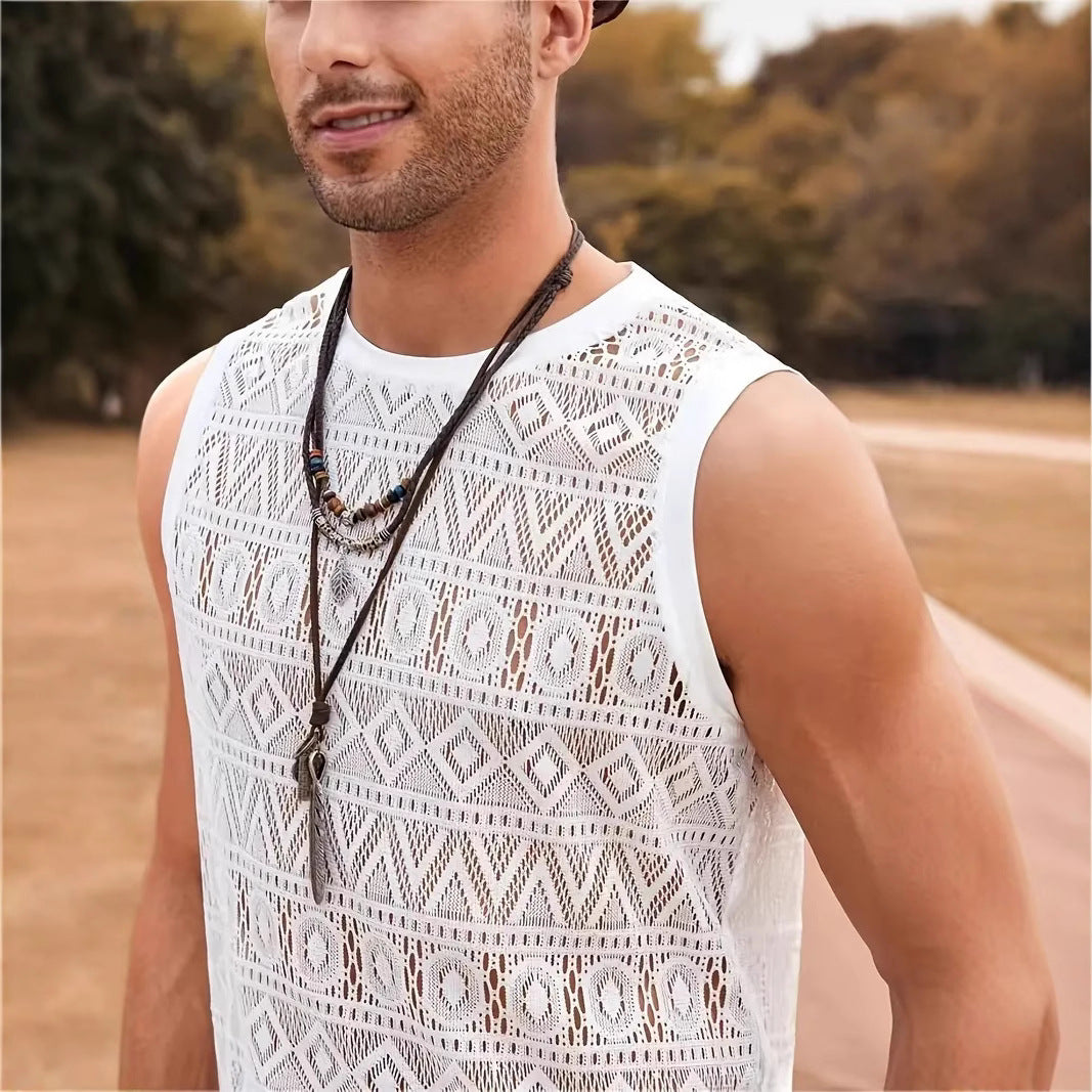 T-shirt à manches sans manches pour hommes avec design texturé Chic und Stil
