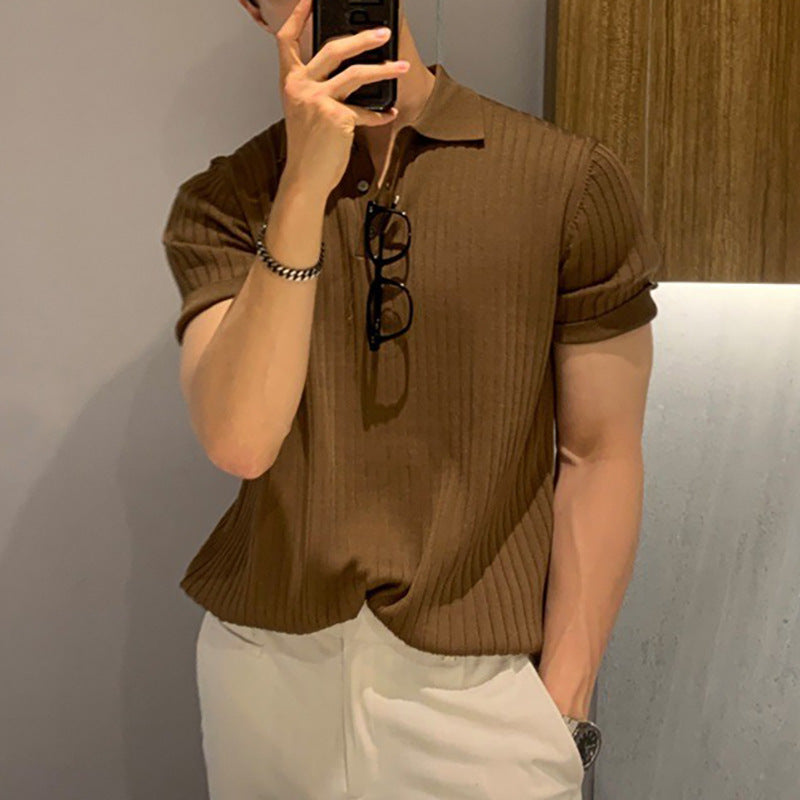 Chemise polo en coton pour hommes avec design à côtes texturé et élégant col Chic und Stil
