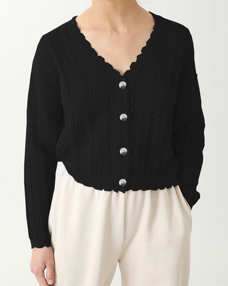 Cardigan tricot pour femmes avec volants féminins et détails de boutons Chic und Stil
